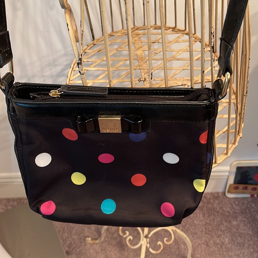 Lulu Guinness Black Colorful Polkadots Bag Firm